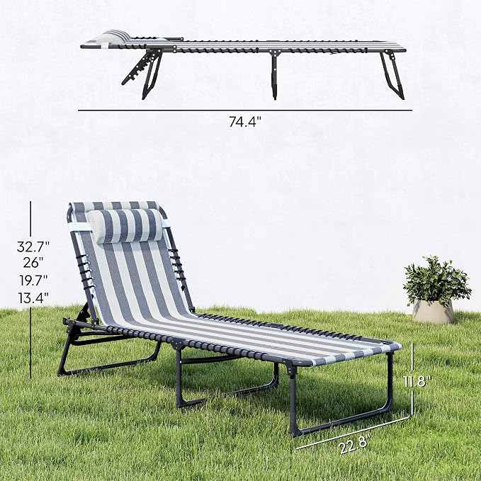 Outsunny Folding Chaise Lounge Chair, Patio Sun Tanning Chair, Outdoor Chaise - Image 3