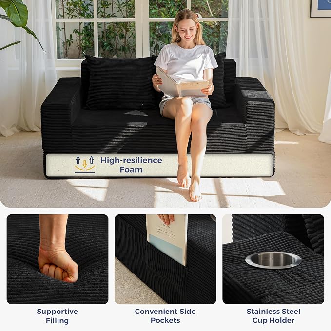 MAXYOYO Loveseat Sofa Bed, 4 in 1 Convertible Boneless Couch Folding Recliner - Image 7