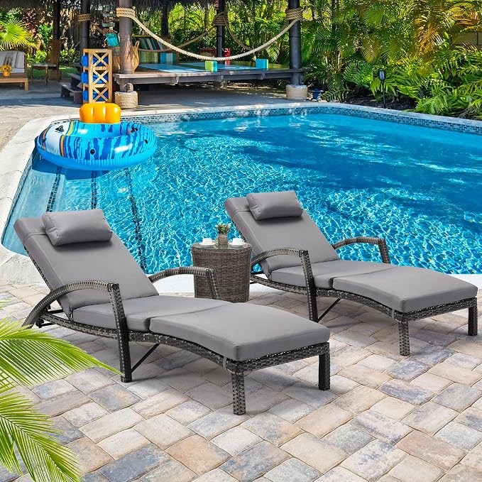 HOMREST Chaise Lounge Chairs Set of 2, PE Rattan Wicker Patio Lounge Chair by HOMREST