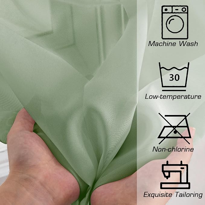 Simplebrand Sage Green Sheer Curtains 90 Inches Long 2 Panels, Light Filtering - Image 9
