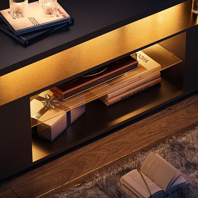 Cubehom Black TV Stand, Glass TV Stands - Image 5