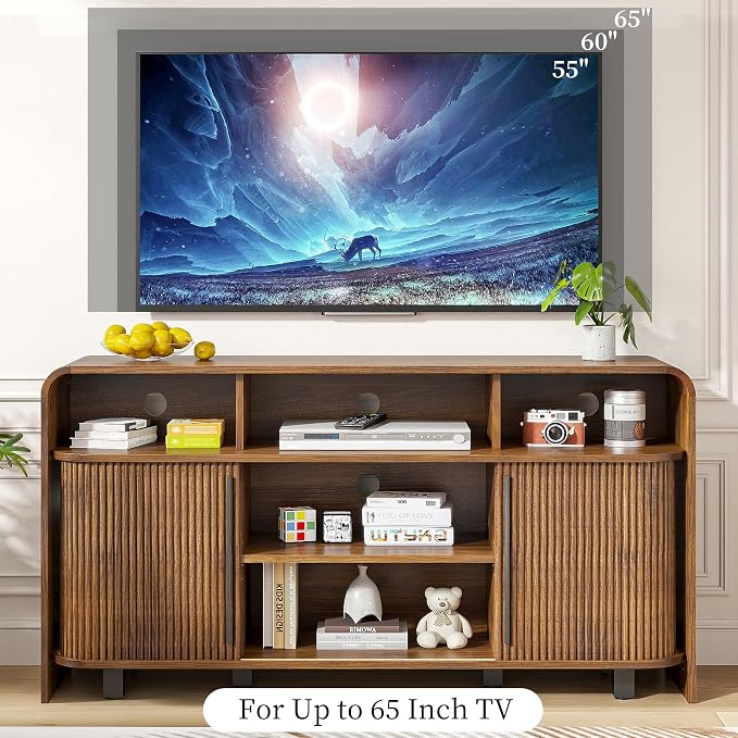 Small Fluted TV Stand for Bedroom, Mid Century Modern Media TV Console for 55 - Image 4