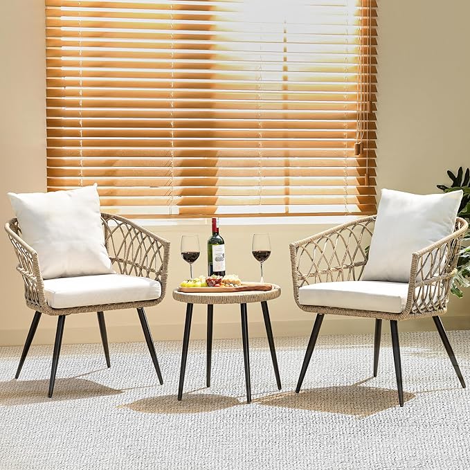 Idzo Heavy Duty 500lbs Weight Capacity Wicker Bistro Table and Chairs Set of 2 by Idzo