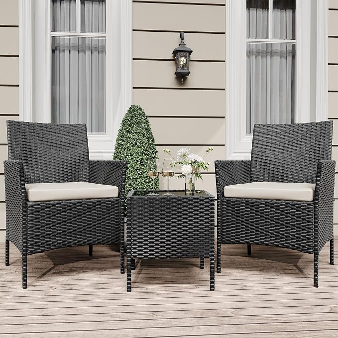 GarveeLife 3 Piece Patio Furniture Set, Rattan Outdoor Furniture by GarveeLife