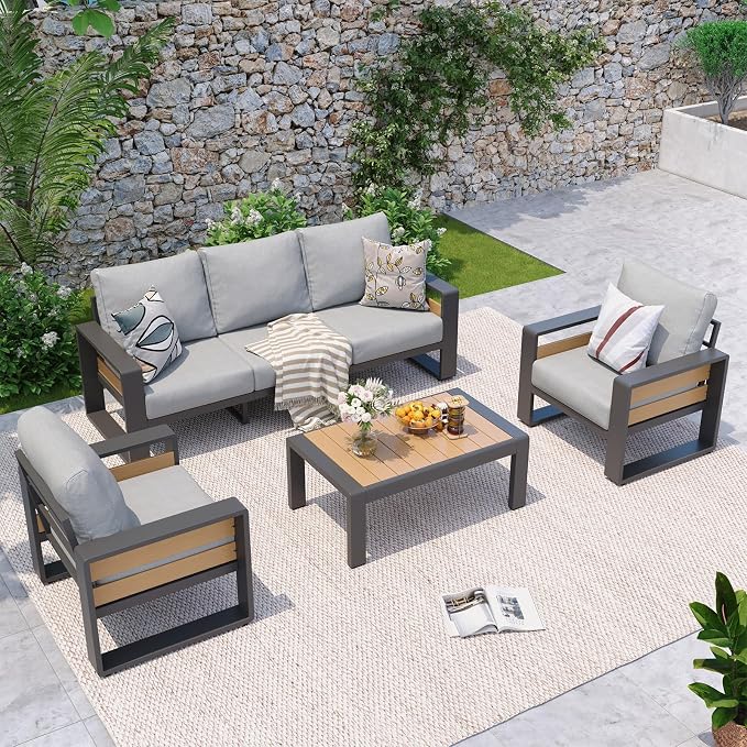 Aoxun Aluminum Patio Furniture Set, 5 Seats Luxury Metal Patio Conversation Sets by Aoxun