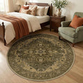 RELEANY Area Rugs Round 5ft Washable Non-Slip, Floral Vintage Distress Print by RELEANY
