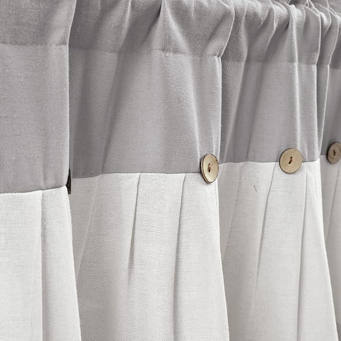 Lush Decor Linen Button Farmhouse Valance Curtians 52"W x 18"L Gray & Off White - Image 3