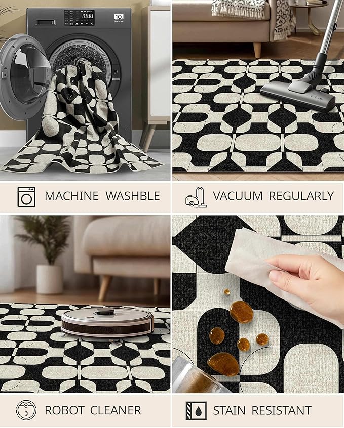 Latte&Fog 3x5 Entryway Rug, Vintage Washable Area Rug, Boho Non Slip Low Pile - Image 6