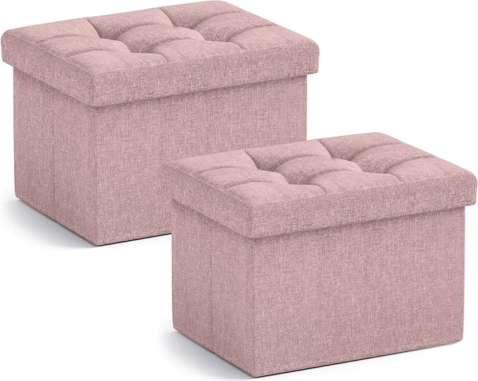 Ornavo Home Small Storage Ottoman, Foldable Collapsible Rectangle Linen Ottoman by OrnavoHome