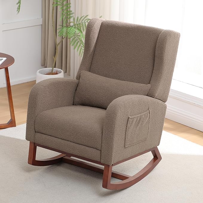 HCHAIRH Rocking Chair with Foot Rest, Teddy Wingback Nursery Rocking Chairs - Image 4