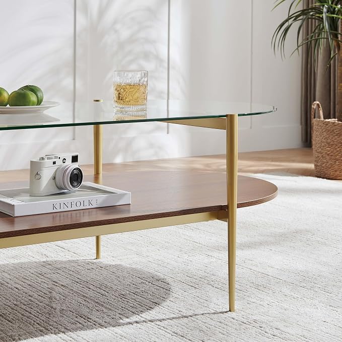 LumFurn X-Large Oval Glass Coffee Table, Mid-Century Modern Design, L47 x W24 x - Image 6