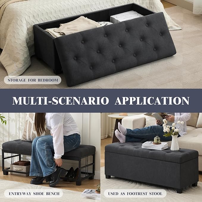 Mangodan 43 Inch Linen Storage Ottoman Bench, Foot Rest - Image 3