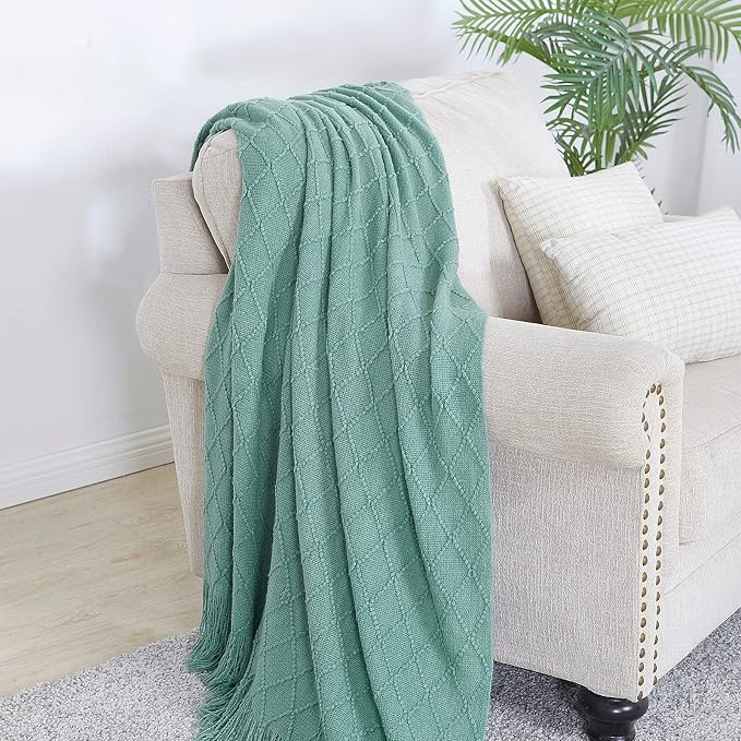 BOURINA Dark Cyan Throw Blanket 50x60 Inches Throw Textured Solid Soft Sofa - Image 2