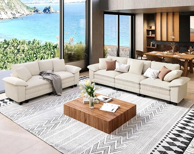 SUNSHINE VALLEY Sofa and Loveseat Set, Oversized Corduroy Modular Love seat and by SUNSHINEVALLEY