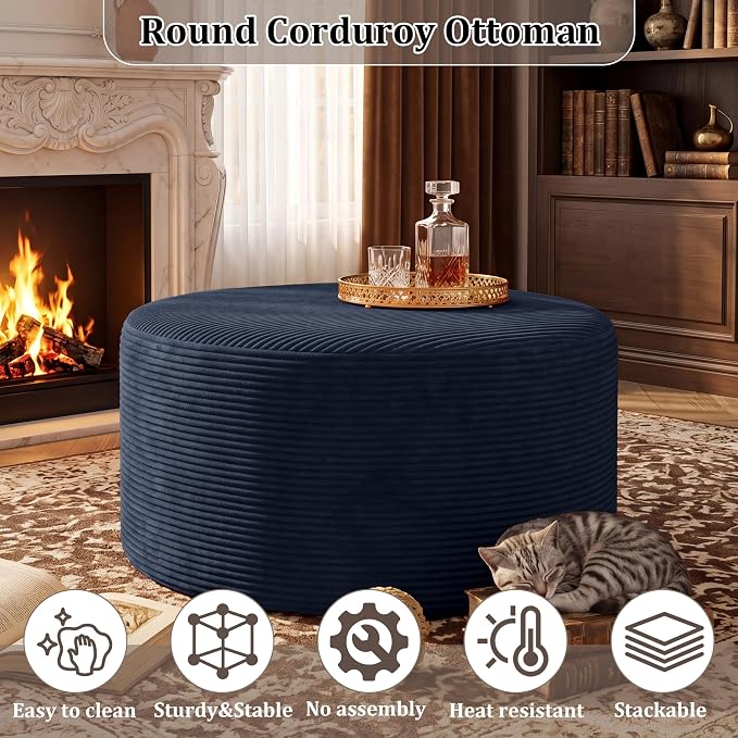 BSHOMGI Coffee Table Round Ottoman, Oversized Footrest - Image 5