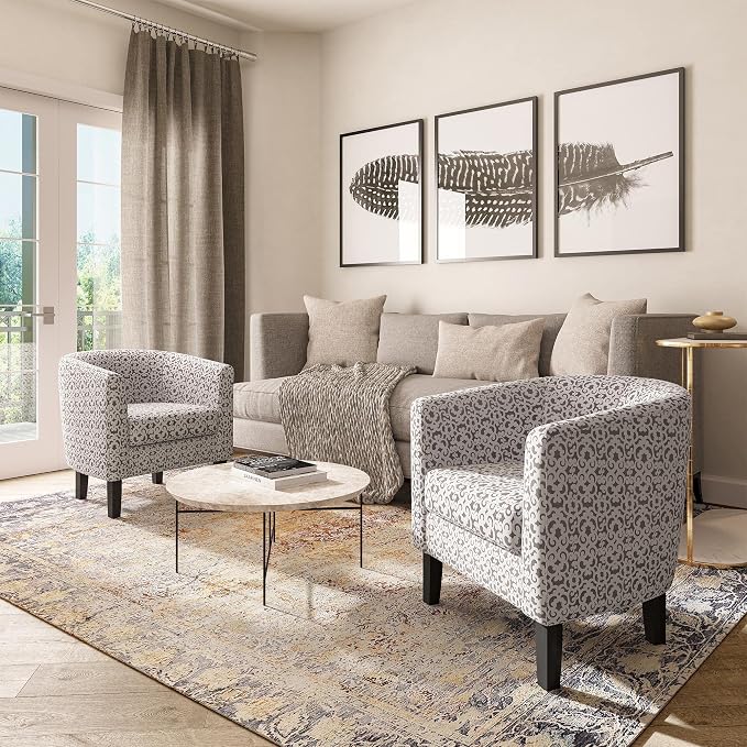 BELLEZE Accent Barrel Chair Set of 2, Linen Round Chair Club Tub Sofa Corner - Image 6