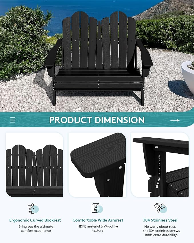 SERWALL 4 Pieces HDPE Patio Adirondack Chair Set, 2 Adirondack Chair - Image 8