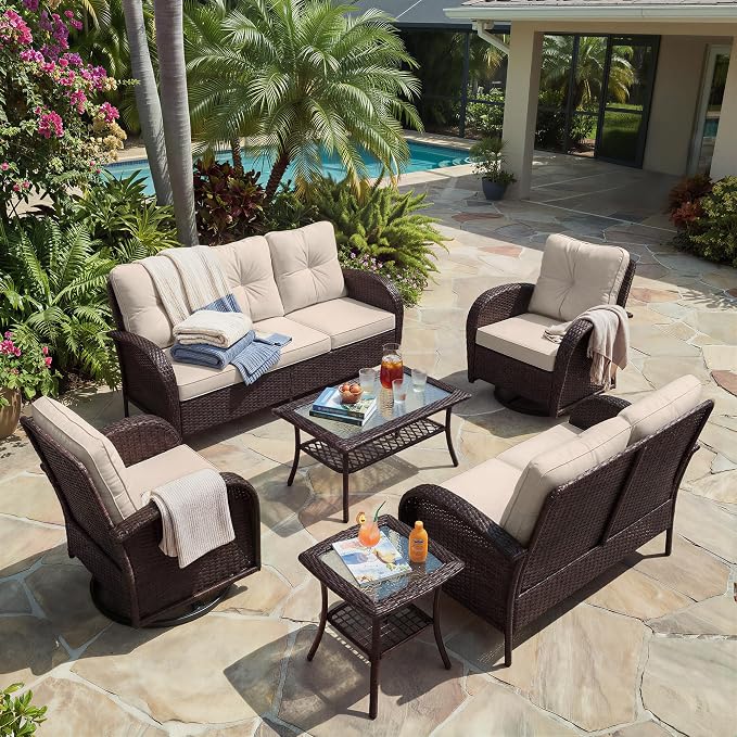 UPHA 5 Pieces Patio Furniture Sets, Wicker Outdoor 3-Seat Sofa Set - Image 9