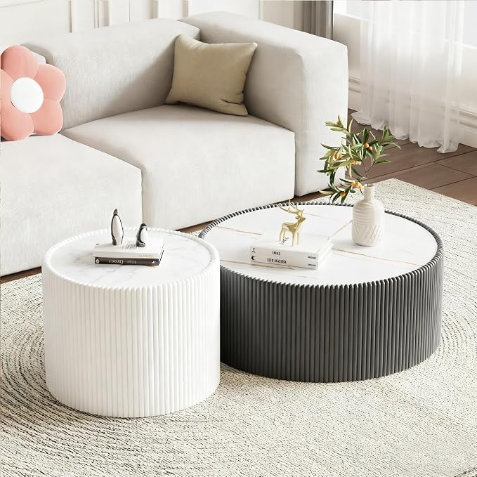 2-Piece Round Nesting Coffee Table Set, 29.52" Marble Coffee Table and End - Image 3