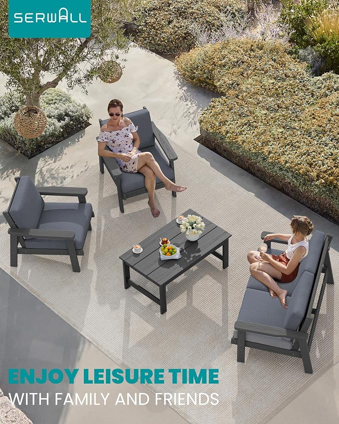 SERWALL HDPE Outdoor Furniture Set, 2 Piece All Weather Wood-Like Outdoor Sofa - Image 5
