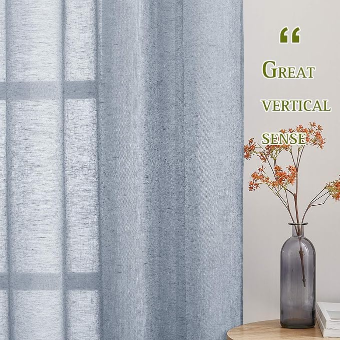 NICETOWN Linen Textured Semi Sheer Curtains 84 inches Length, Eyelet Top - Image 5