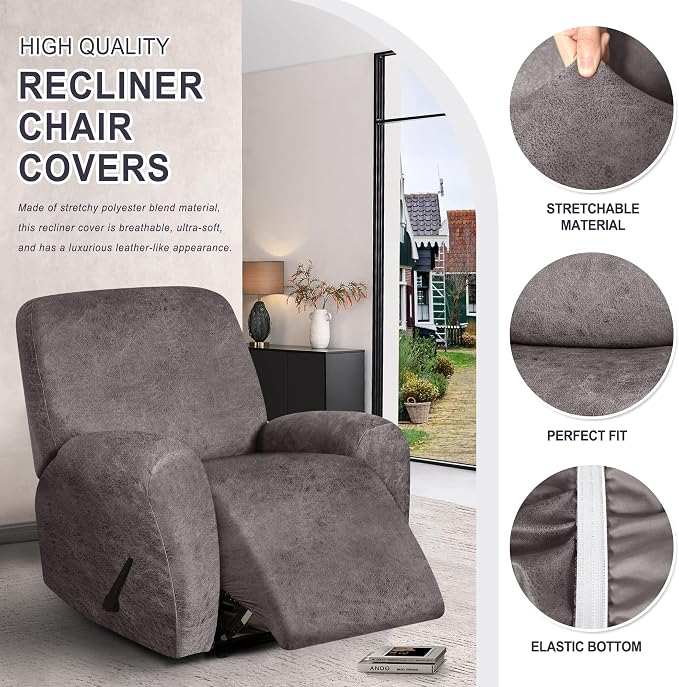 ANARACHON Leather Look Recliner Chair Covers, 4-Pieces Stretch Recliner Cover - Image 3