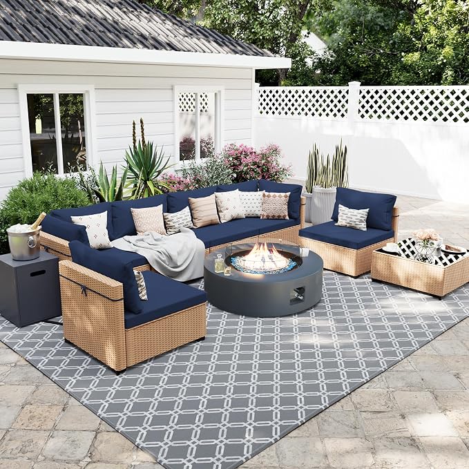 UPHA 9 Pieces Patio Furniture Sets, Wicker Outdoor Sectional Sofa Couch by UPHA