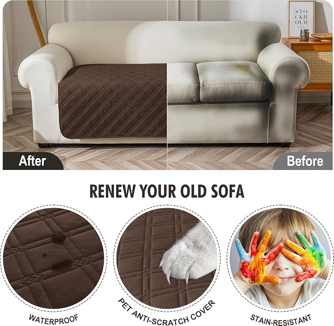 Genina Waterproof Couch Cover, Washable Anti-Slip 86.6 inch Sofa Covers - Image 4
