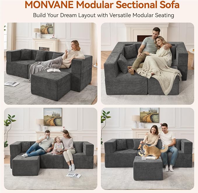 MONVANE 103'' Modular Sectional Sofa, Comfy Chenille Cloud Couch - Image 3