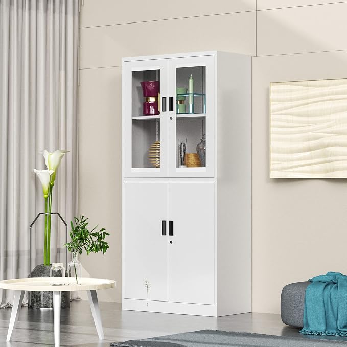 4 Door Display Cabinet with Adjustable Shelves, Locking Steel Storage Caninet - Image 6