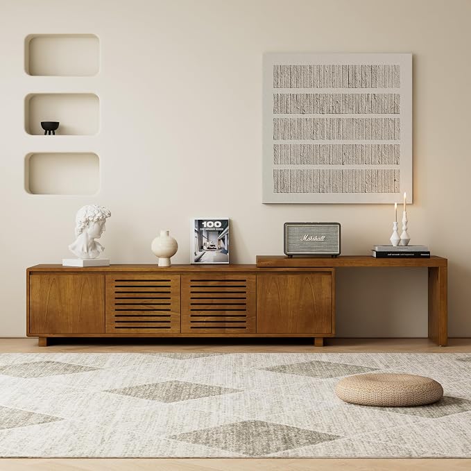 LKTART Mid Century Modern TV Stand, Extendable Entertainment Center by LKTART