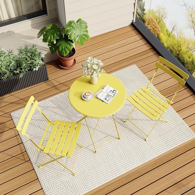 3-Piece Folding Bistro Set, Outdoor Patio Furniture Set - Image 7
