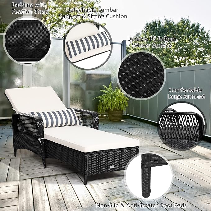 COSTWAY PE Rattan Chaise Lounge Chair, 6 Gear Adjustable Recliner - Image 6
