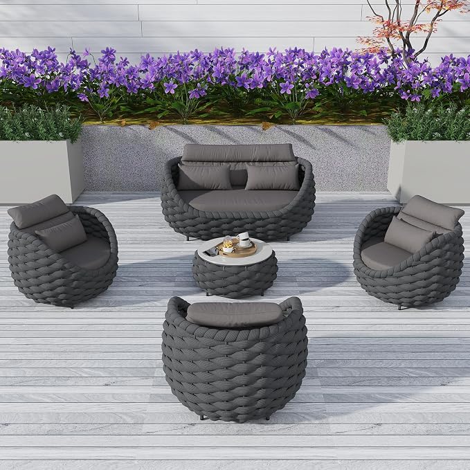 TWT Outdoor Patio Furniture Set-5 Pieces Aluminum Sectional Sofa, Metal Patio by TWT