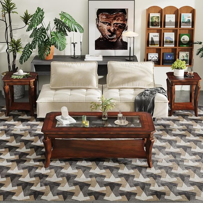 Traditional Distressed Farmhouse Style Coffee Table Set - Image 7