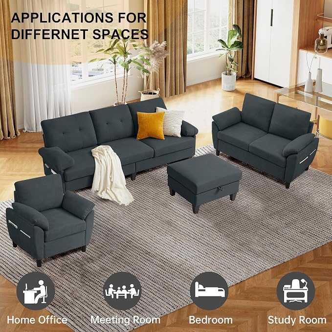 84" Convertible Sectional Sofa Set, 3 Seat L Shaped Couch - Image 6