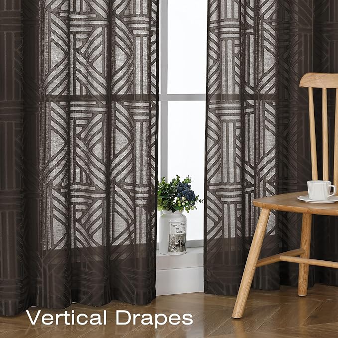 Simplebrand Chocolate Semi Sheer Curtains 63 Inch Length 2 Panels, Light - Image 5