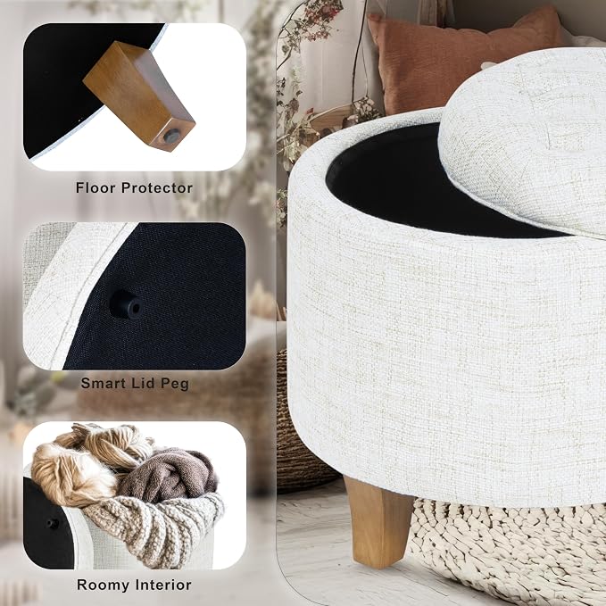 Homepop Home Decor | Upholstered Round Tufted Foot Rest Ottoman | Ottoman - Image 5