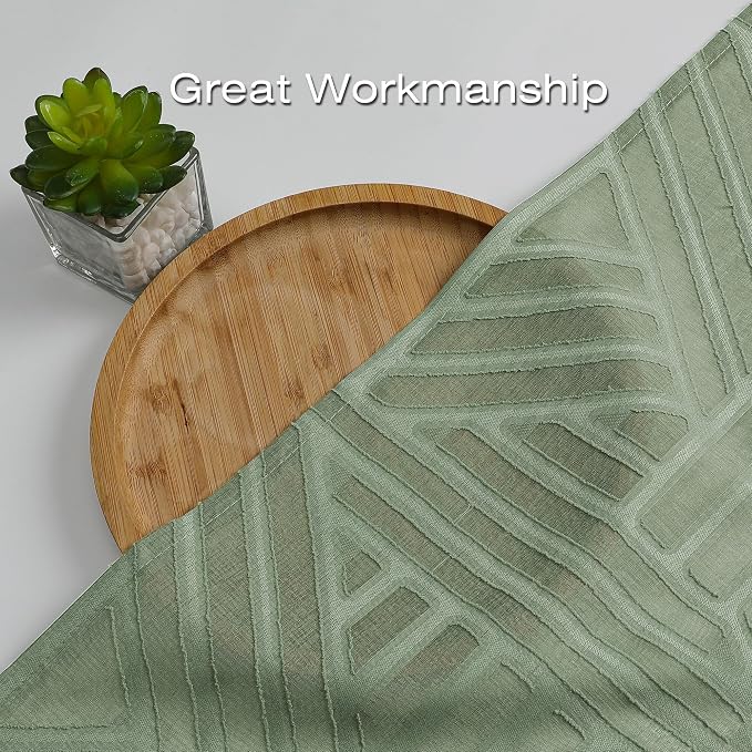 Simplebrand Sage Green Semi Sheer Curtains 54 Inch Length 2 Panels, Geometric - Image 6