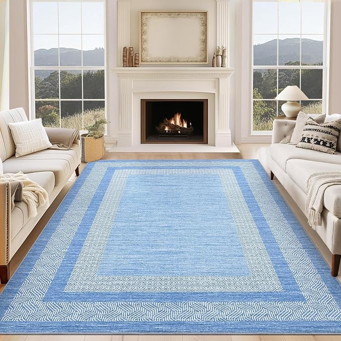 GarveeHome 9x12 Large Modern Light Blue Area Rug Distressed Bordered Soft Non - Image 2