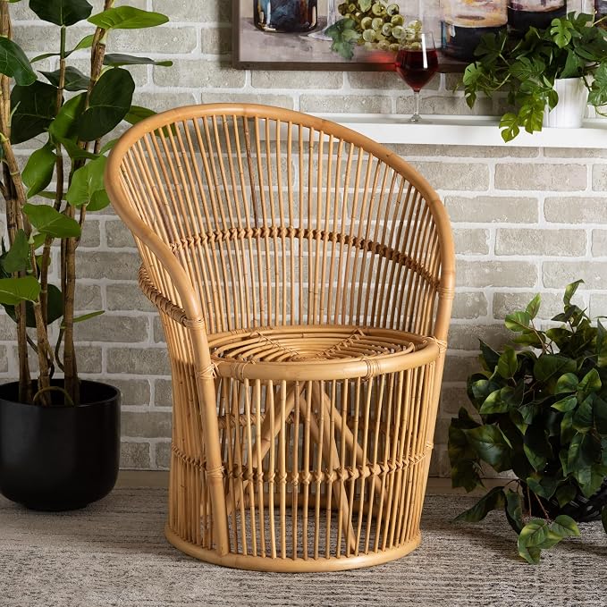 Modern Bohemian Natural Brown Rattan Accent Chair Eclectic Handmade by Unknown