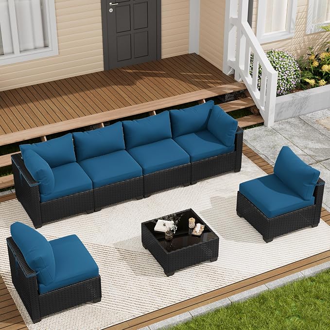 LOUVIXA 7 Piece Outdoor Patio Furniture Set, Outdoor Sectional Sofa, Wicker by LOUVIXA