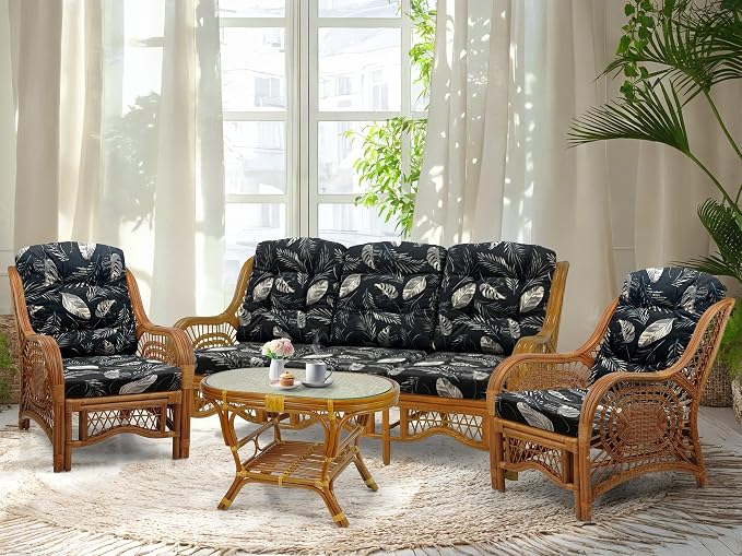 Malibu Lounge Set of 4: 2 Natural Rattan Wicker Chairs, Three-Seater Sofa and by Wickerix