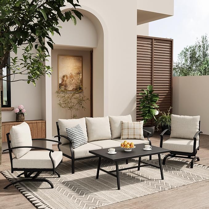 ALAULM 4 Piece Patio Furniture Set, Outdoor Metal Patio Furniture by ALAULM