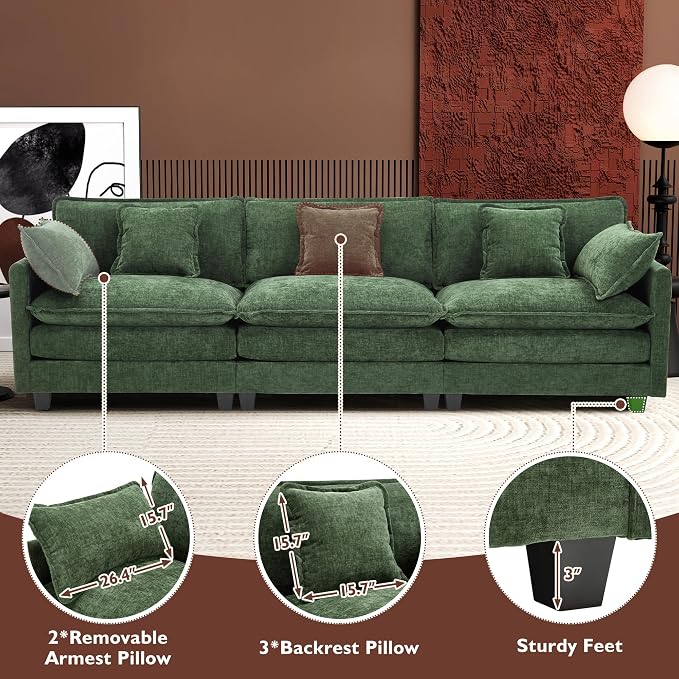 Ihanherry 111.4 Inch 3-Seater Cloud Sofa, Modular Sectional Couch, Modern Deep - Image 6