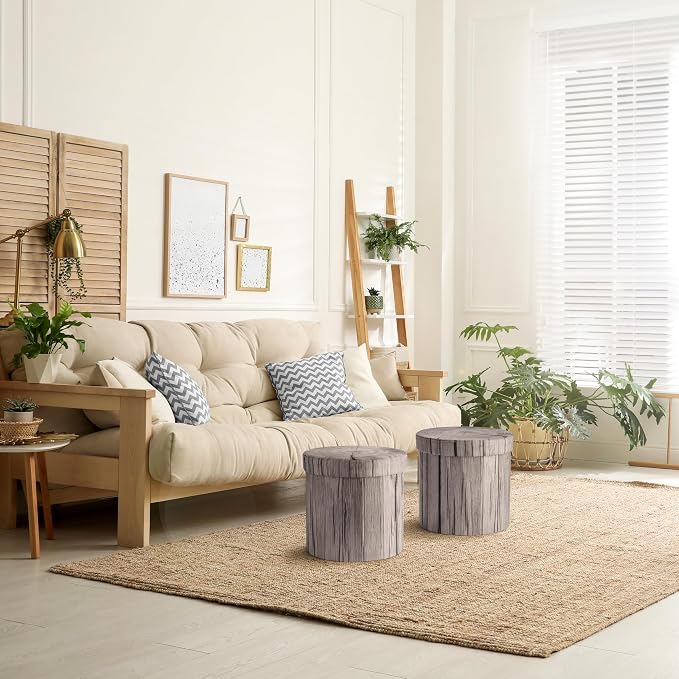 Sorbus Tree Stump Stool, Storage Ottoman 15 Inch Fake Tree Stumps Log Stool - Image 2