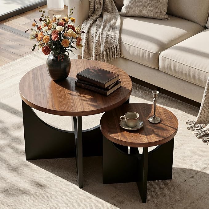 LIKIMIO Nesting Coffee Tables Set of 2, 23.6" Small Round Side Tables - Image 8
