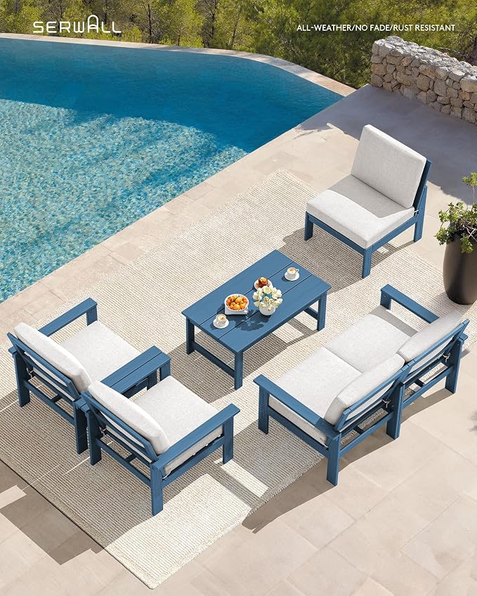 SERWALL HDPE Patio Conversation Set, 6-piece Sectional Outdoor Furniture Set - Image 6