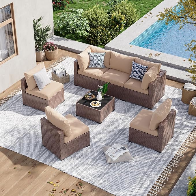 Aoxun 7 Piece Patio Furniture Set, Wicker Patio Sectional Sofa, Outdoor by Aoxun