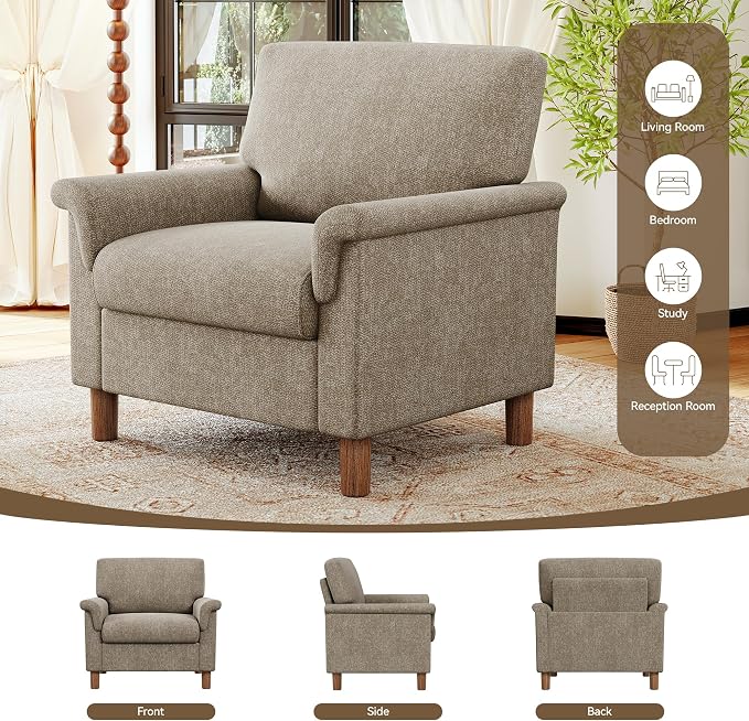 Mid Century Modern Accent Chairs Set of 2, Chenille Comfy Living Room Arm Chairs - Image 9